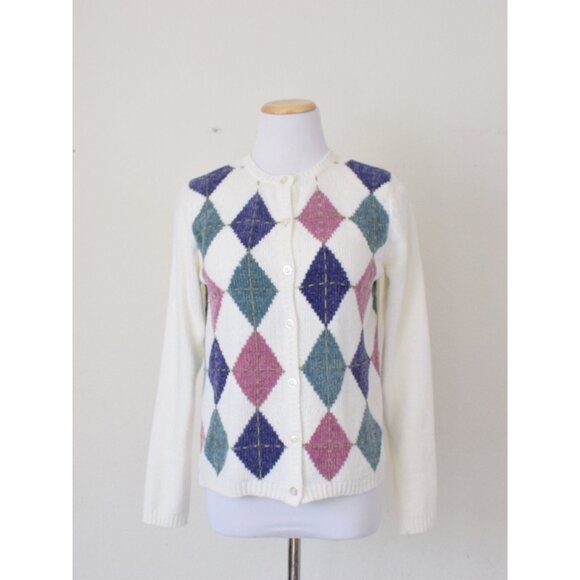 Vintage 90s Acrylic Argyle Cardigan |size PS - Picture 2 of 10